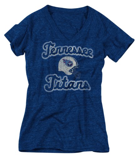 NFL Women's Tennessee Titans V-Neck Jake Back Tee (Dark Navy Heathered, Large )