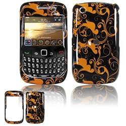 Gold/ Black Floral Swirls Hard Protector Case Cover For BlackBerry Curve 8520