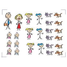 Set of 26 Stick Figure Family Decal Stickers for Your Car Truck Boat Wall Etc.