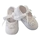 Lauren Madison Baby girl Christening Baptism Shantung Ballerina Slipper, White, Small