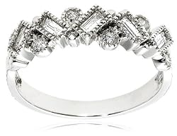 14k White Gold Round and Baguette Diamond Ring (3/8 cttw, H-I Color, I2 Clarity), Size 8