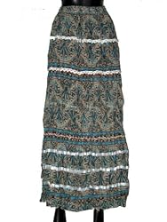 Fashion Skirts Dcrapechic Chic Bohemian Style Womens Skirt Beige Green Print