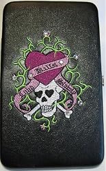 Love Kills Slowly Skull and Heart Embroidered Tattoo Design Flat Frame Wallet + Free Gift