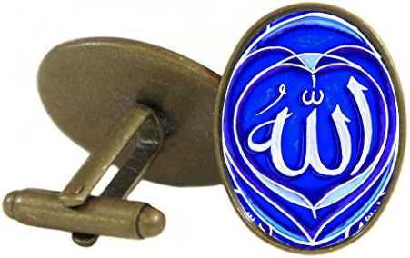Allah Royal Blue 18x24mm (3/4" X 1") Oval Antique Bronze Gold Pair of Cufflinks