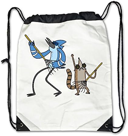 Regular-Show Group Unisex Drawstring Backpack Casual Travel Bags Shoulder Pouch Beam Port Backpack Tote Canvas White