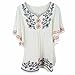 Ashir Aley V-Neck Embroidered Peasant Blouse Cotton Ruffle Loose Big Size Bluse White