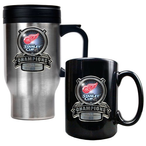 Detroit Red Wings NHL 2008 Stanley Cup Champs Stainless Steel Travel Mug & Black Ceramic Mug Set