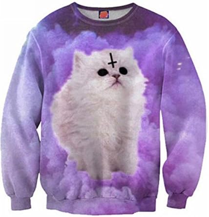 YauYau Print Pullover Sweatshirt Patterns Animal Sweaters satan-cat Medium