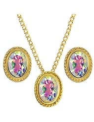 2.85 Ct Mercury Mist Mystic Topaz 925 Yellow Gold Plated Silver Pendant Earrings Set
