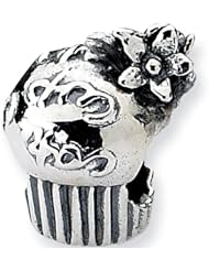 Reflection Beads Silver Flower Cupcake Food Bead