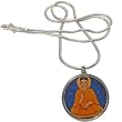 Religious Jewelry Sterling Silver Buddha Pendant with Chain Dia 1.25 inches