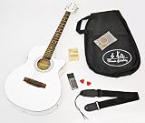Produkt-Bild: Elektro Akustik Gitarre Westerngitarre wei&szlig; mit 5 Band Pickup Tonabnehmer und Zubeh&ouml;rset: gepolsterte Tasche, Gurt, Ersatzsaiten und Stimmpfeife