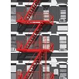 (72x100) Red Fire Escape Huge Wall Mural Art Print Poster