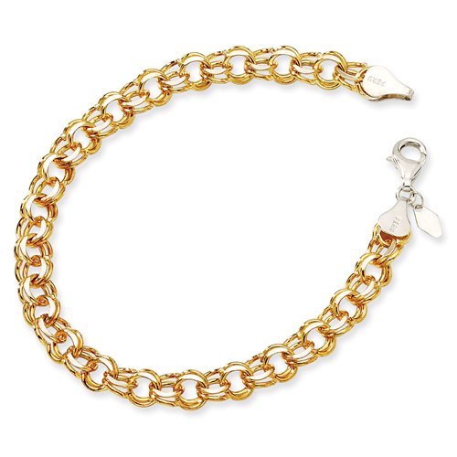 Sterling Silver & 14 Kt Gold Diamond-cut Charm Bracelet
