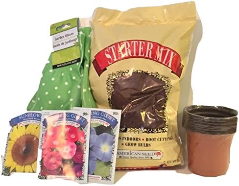 Garden Lovers Starter Bundle - Starter Soil Starter Mini Pots Sunflower and Morning Glory Seeds