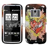 Black and Brown with Red Nailed Love Hearts Yellow Flame Tattoo Design Snap-On Cover Hard Case Cell Phone Protector for HTC Touch Pro2 GSM Tilt 2 II