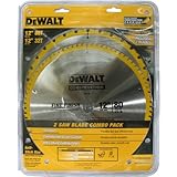 DeWalt DW3128P5 Series 20 12 inch 80 Tooth & 12-inch 32T ATB Thin Kerf Crosscutting Miter Saw Blade with 1 inch Arbor, 2 Pack