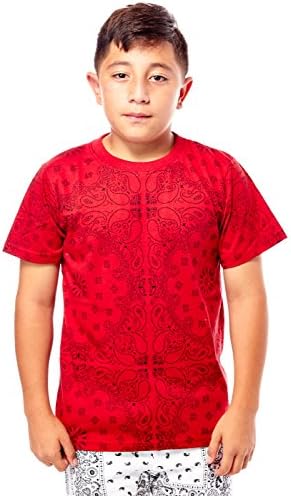 Boys Kids Childrens Bandana Sublimation Tees Tops T-Shirts BTS-1508 (14, Red)