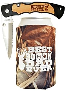 Father's Day Gift for Dad Knife Gift Best Buckin' Dad Laser Engraved Folding Pocket Knife with Camo Beer Coolie Gift Set Best Buckin' Dad Camo