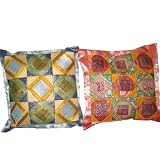 2 Yellow Vintage Silk Sari Toss Pillow Cushion Coversby Mogulinterior