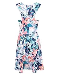 Elastane/Polyester Tropical Print Skater Dress 