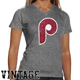 Philadelphia Phillies Ladies Ash Triblend V-neck Vintage T-shirt