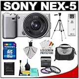 Sony Alpha NEX-5 Digital Camera Body & E 16mm f/2.8 Compact Interchangeable Lens (Silver) with 16GB Card + Battery + Case + Tripod + Accessory Kit