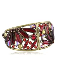 Sorrelli "Ruby Cocktail" Large Navette Red and Gold Cut Crystal Hinged Cuff Bracelet
