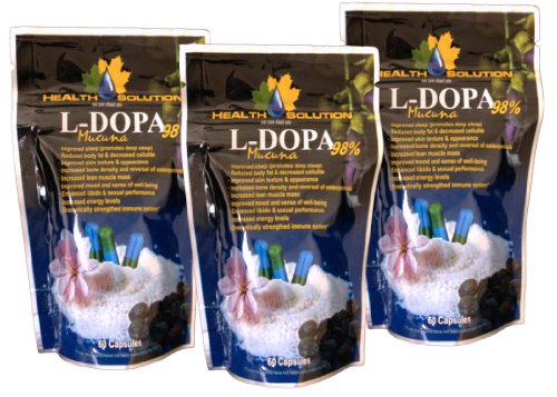L-DOPA 98% (180 Capsules) Mucuna Extract Increases Energy Level (3 Packs) On Sale