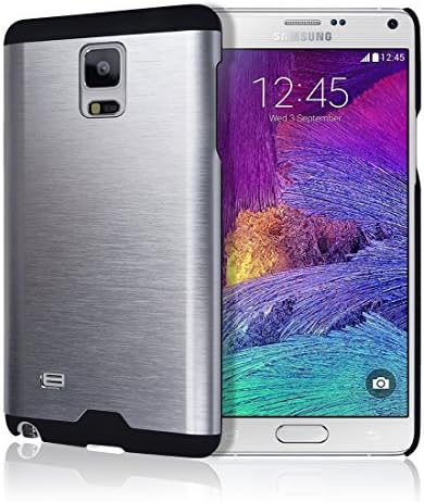 Note4 Brushed Aluminum Metal Case, Samung Galaxy Note 4 Metallic Dual Layer Rubber Bumper Hybrid Soft TPU Ultra Thin Back Cover (Silver)