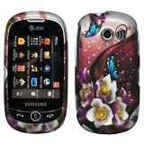 White Purple Flower Blue Butterfly Garden Design Rubberized Snap on Hard Shell Cover Protector Faceplate Cell Phone Case for AT&T Samsung Flight 2 II A927 + LCD Screen Guard Film + Mini Adjustable Phone Holder Stand + Prying Tool