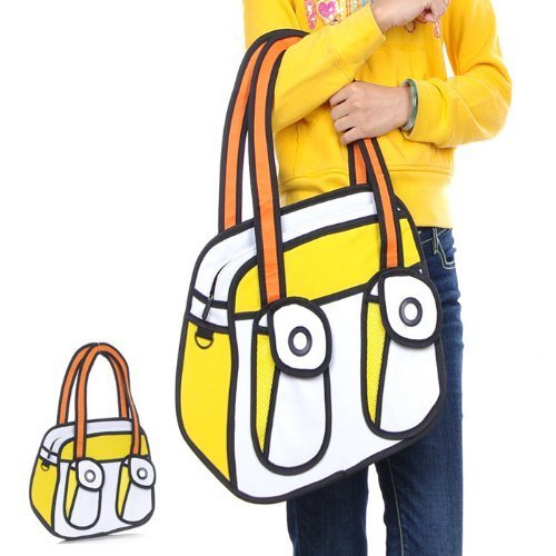 Modern Unisex Lovely Comic Canvas Bag 2d Drawing 3d Jump From Cartoon Paper Bag Yellow Bag