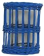 Hand Woven Marine Blue Painted Willow Basket with Large Glass Cylinder Candle Shade 8"D x 9"H Set/2