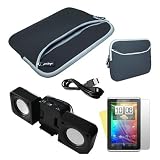 SKQUE PREMIUM BLACK DUAL POCKET CASE+BLACK FOLD-UP SPEAKER+SCREEN PROTECTOR+MICRO USB 6 FEET CABLE FOR HTC FLYER