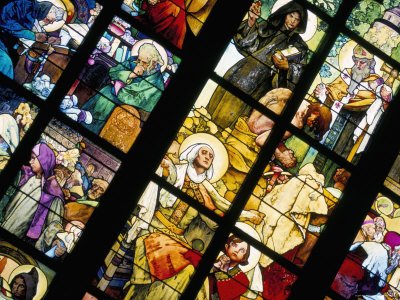 Stained Glass Window of Art Nouveau Artist Alfons Mucha, St. Vitus Cathedral, Prague, Czech Republi Photographic Poster Print by Kim Hart, 9x12