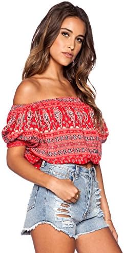 Spell Off Shoulder Top in Red Bandana (S)