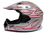 TMS Silver Pink Fire Motocross MX Dirt Bike ATV Off-Road Helmet DOT (Medium)