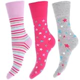 Womens/Ladies Cotton Rich Patterned Casual Socks with Non Elastic Tops (Pack of 3)