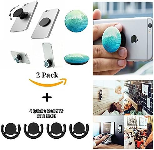 "All In 1" BLOWOUT 2 Wave Tablet &amp; Cell Pop Up Phone Grip Finger Holder, Stand and Earphone Organizer Cord Wrap w/ 4 BONUS Universal Hands Free Mount For Car Kitchen Office Bed $60 Value