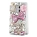 Ancerson New Eye-catching Handmade Bling Crystal Diamond Rhinestone Clear Transparent Back Hard Protective Case for HTC ONE Max T6 with Red Stylus Pen and Lovely Blue Panda (Pink Bowknot Golden Bottle Pink Two Swans Pink Golden Silvery Pearls Flower)