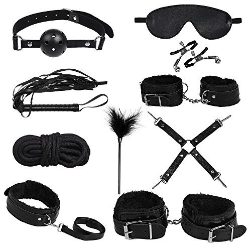 xhorizon TM FL1 10 Pcs Under Bed Bondage Kit Restraints Love Soft Cuff Bracelets Set (Black)