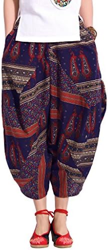 Chinoiserieschic Women's Casual Loose 2 in 1 Bohemia Harem Pants Jumpsuit, Flower one