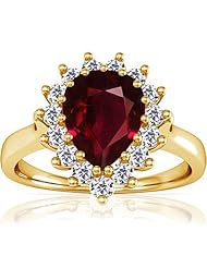 14K Yellow Gold Pear Cut Ruby Ring With Sidestones (GIA Certificate)