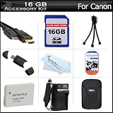 16GB Accessories Kit For Canon PowerShot S100 12.1 MP Digital Camera Includes 16GB High Speed SD Memory Card + Extended Replacement (1200 maH) NB-5L Battery + AC/DC Travel Charger + Mini HDMI Cable + USB 2.0 Card Reader + Case + Screen Protectors + More