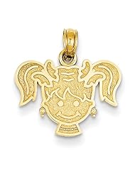 14k Girl Face with Pony Tails Pendant