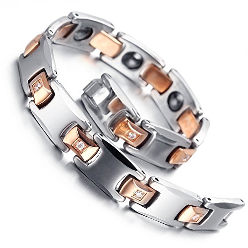 Mens Tungsten Bracelet, Rose Gold & Silver, 7.9