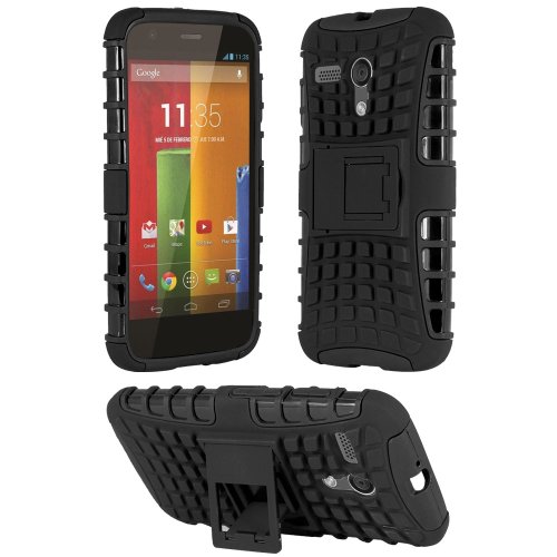 HHI Dual Armor Composite Case with Stand for Motorola Moto G - Black (Package include a HandHelditems Sketch Stylus Pen)