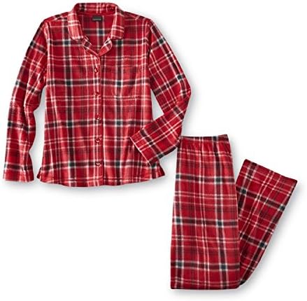 Womens Covington 2 pc Red Plaid Fleece Pajamas --Button Down (Small)