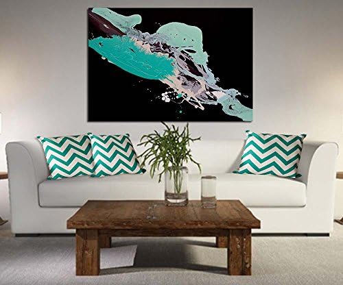 Original Abstract Wall Art Modern Urban Minimalist Painting Acrylic Mid century modern shades of turquoise, blue, gray, black, white, beige.