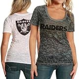 NFL Touch by Alyssa Milano Oakland Raiders Ladies Black-White Sublimated Sheer Burnout Premium T-shirt (Large)